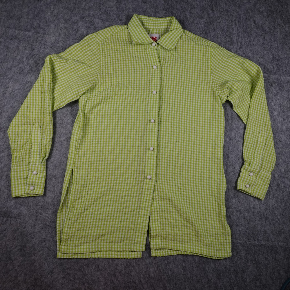 Solid and Striped Top Womens Medium Green Gingham Seersucker Back Vent Button Up